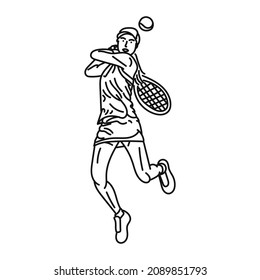 line art of stylish woman playing tennis