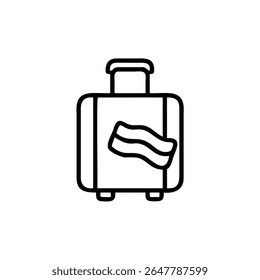 Line art of a suitcase with a bacon-shaped sticker on a background luggage travel