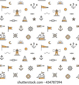 Fondo de playa de verano de arte lineal, patrón transparente, ilustración vectorial