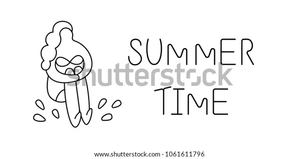 line art summer beach lbanner woman stock vector royalty