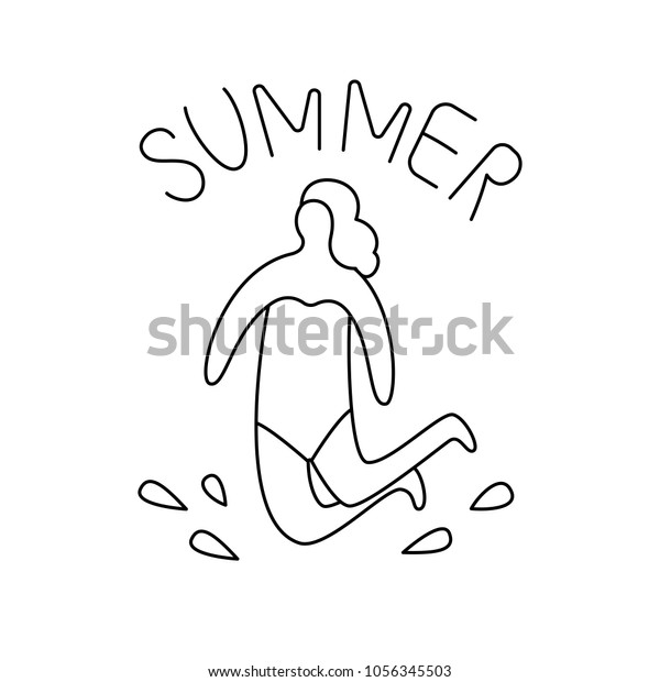 line art summer beach logo woman stock vector royalty free