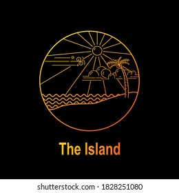 line art summer in the island vector illustration