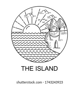 Line art summer vacation on a tropical island beach vector 