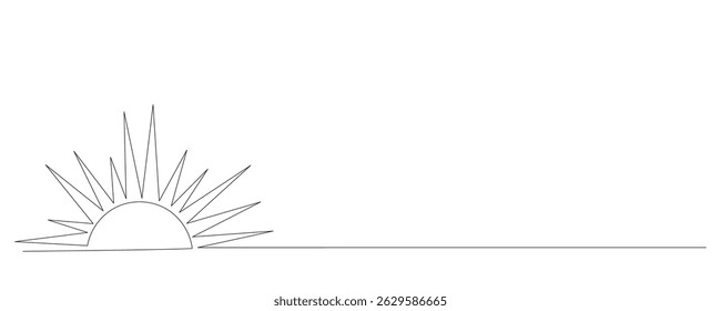 Line Art Sun Abstract Illustration. One Continuous Contour Sketch Outline Icon. Environment, Nature and Weather Theme.  Editable Thin Stroke Silhouette Modern Trendy Drawn.