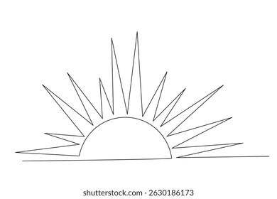 Line Art Sun Abstract Illustration. One Continuous Contour Sketch Outline Icon. Environment, Nature and Weather Theme.  Editable Thin Stroke Silhouette Modern Trendy Drawn.