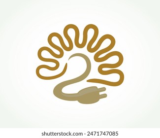 line art sol y cable con enchufe eléctrico para energía diseño de logotipo ilustración de Plantilla inspiración