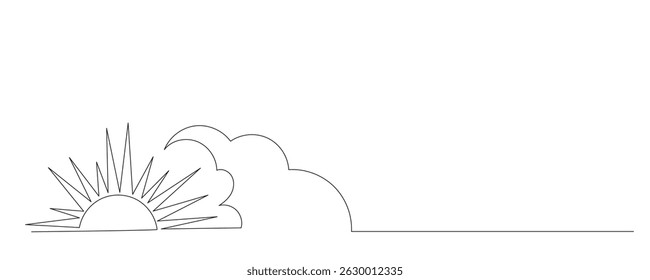 Line Art Sun and Cloud Abstract Illustration. One Continuous Contour Sketch Outline Icon. Environment, Nature and Weather Theme.  Editable Thin Stroke Silhouette Modern Trendy Drawn.