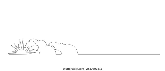 Line Art Sun and Cloud Abstract Illustration. One Continuous Contour Sketch Outline Icon. Environment, Nature and Weather Theme.  Editable Thin Stroke Silhouette Modern Trendy Drawn.