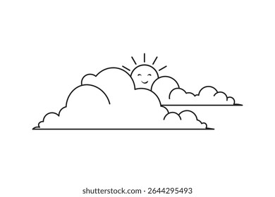 Line art sun and cloud icon. Minimalist weather illustration for environment or climate projects.