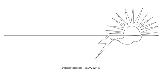 Ilustración Abstractas del sol, de la nube y del relámpago del arte de la línea. Un icono de esquema de esbozo de contorno continuo. Medio ambiente, Naturaleza y Clima.  Editable Thin Stroke Silueta Moderno Dibujado de moda.