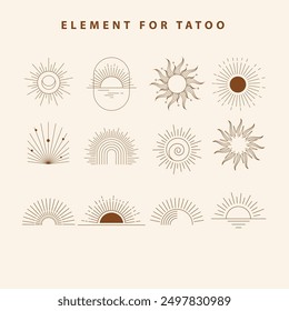 LINE ART SUN ELEMENT FOR TATOO DESIGN