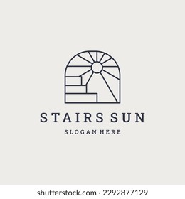 line art sun logo vector design with stairs icon symbol illustration design