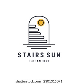 diseño vectorial del logotipo del sol de arte de línea con el símbolo de la escalera