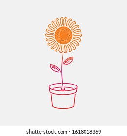 A line art sunflower with the concept 2 color gradations, made up of orange and pink. It is suitable for small online shop logos for florist, beauty and children's toys categories.