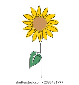 Flor de girasol de arte lineal. Un contínuo contorno. Ilustración vectorial aislada. Diseño minimalista a mano.