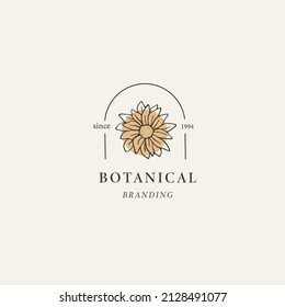 Logo del girasol de arte en línea. Ilustración botánica