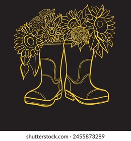 Line art of sunflowers, vector illustration art.