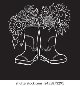 Line art of sunflowers, vector illustration art.