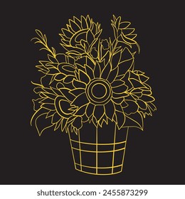 Line art of sunflowers, vector illustration art.