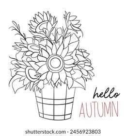 Line art of sunflowers, vector illustration art.