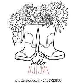 Line art of sunflowers, vector illustration art.