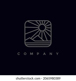 Line art sunrise farm logo vector illustration design for your company