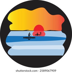 A line art sunset view