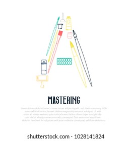 Line art supplies letter A concept vector illustration