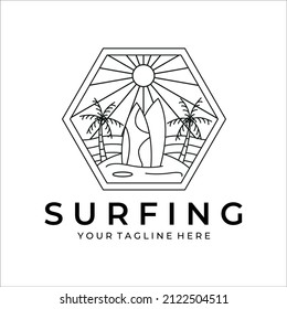 line art surfing minimalist logo vector design