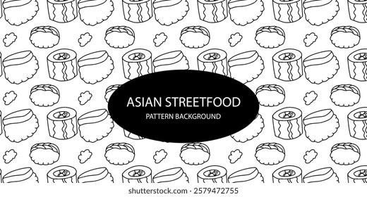 line art sushi japanese food pattern background