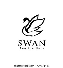 line art swan flapping wings logo