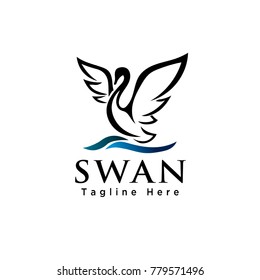 Line art swan flapping wings logo