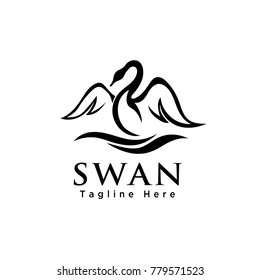 line art swan flapping wings logo