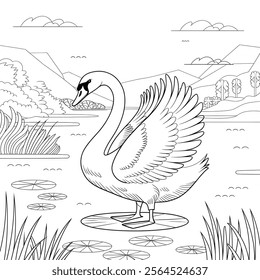 A line art swan illustration of a coloring page 