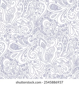 Line art swirl pattern, blue color ornaments. Seamless floral pattern-490.