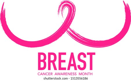 Line art symbol in breast shape. Brush style. Breast Cancer Awareness Month Campaign. Icon design for poster, banner, t-shirt. Illustration isolated on white background.