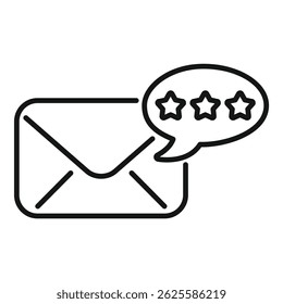A line art symbol depicting an envelope with a chat bubble containing five stars