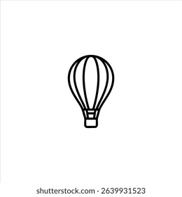 A line art symbol of a hot air balloon with a basket below. Minimalist monochrome pictogram for travel and leisure, isolated on a white background.