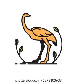 line art symbol of ostrich standing in bush