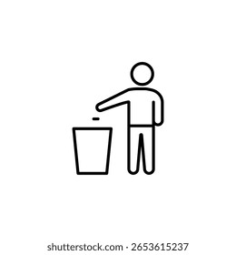 Line Art Symbol Of Person Disposing Of Trash In Receptacle