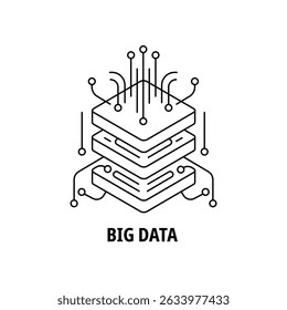 Line Art Symbol of Scalable Data Streams with Translucent Block Tower