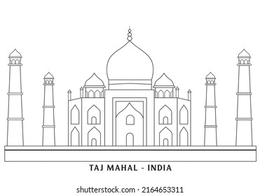 line art of taj mahal india vector illustration in white background