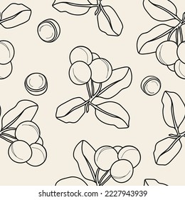 Line art tamanu branch seamless pattern