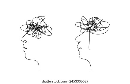 Line art of tangle wire with human face in mental health concept.