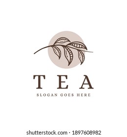 Logo der Teebranche, Logo der Teepflanze, Vektorgrafik-Vorlage auf weißem Hintergrund