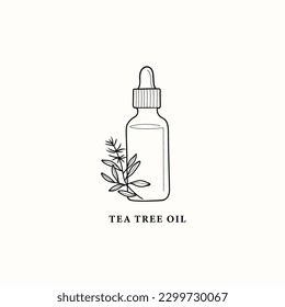 Line art tea tree essential oil bottle