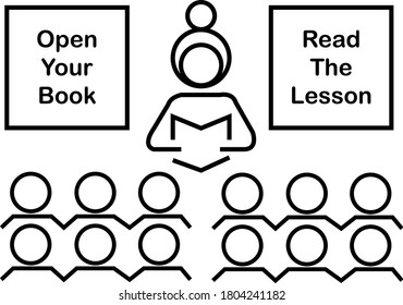 Line Art Of Teacher Teaching Her Students On The Classroom, Copy space for text