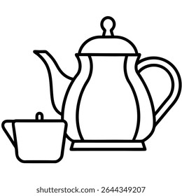 Line art teapot and creamer set illustration