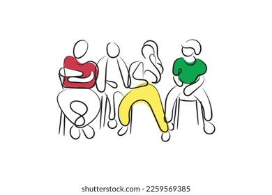 Line art of teenagers sitting together. Public speaking skill. Social life of preschoolers. Community meeting in school.