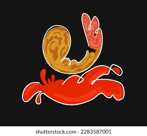 line art of Tempura or fried prawns with sauce. Japanese food - vector illustration
